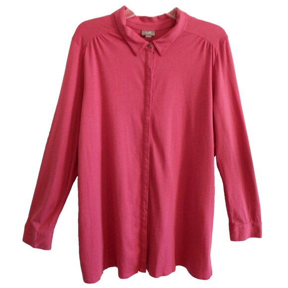 J. Jill Tunic Top Button Up Cotton Modal Knit Gathered Back Waist Hot Pink - XL - Picture 2 of 9